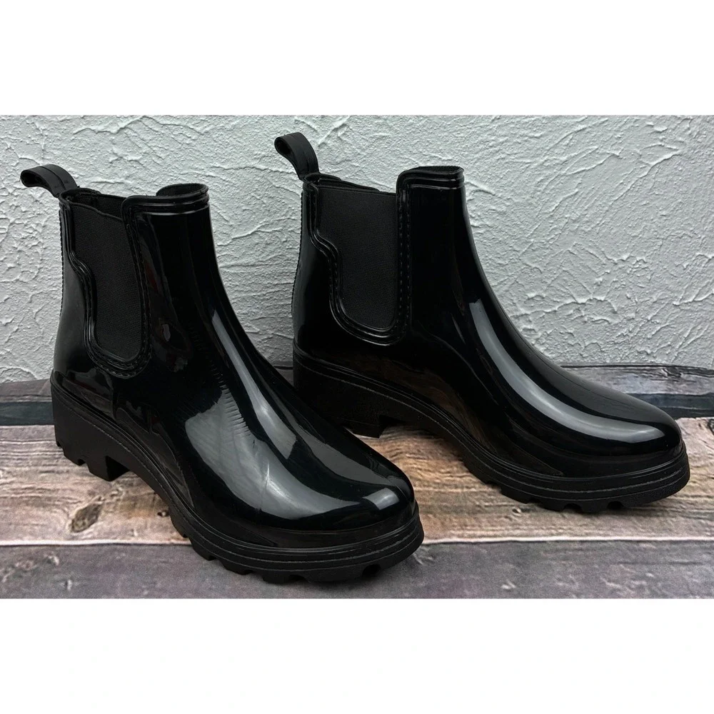 Capelli New York Womens Rain Boots Size 6 Black Patent Chelsea Ankle Boots